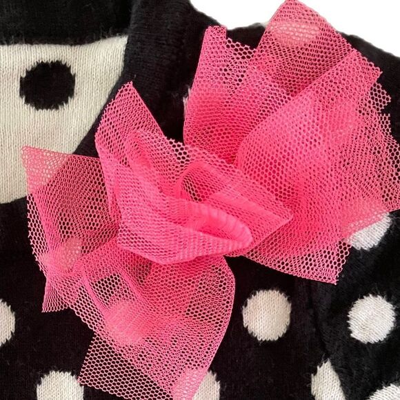 ❣️5/$50 Cherokee Girls 4T Black Polka Dot Sweater with ruffle hem & pink flower - Picture 3 of 3